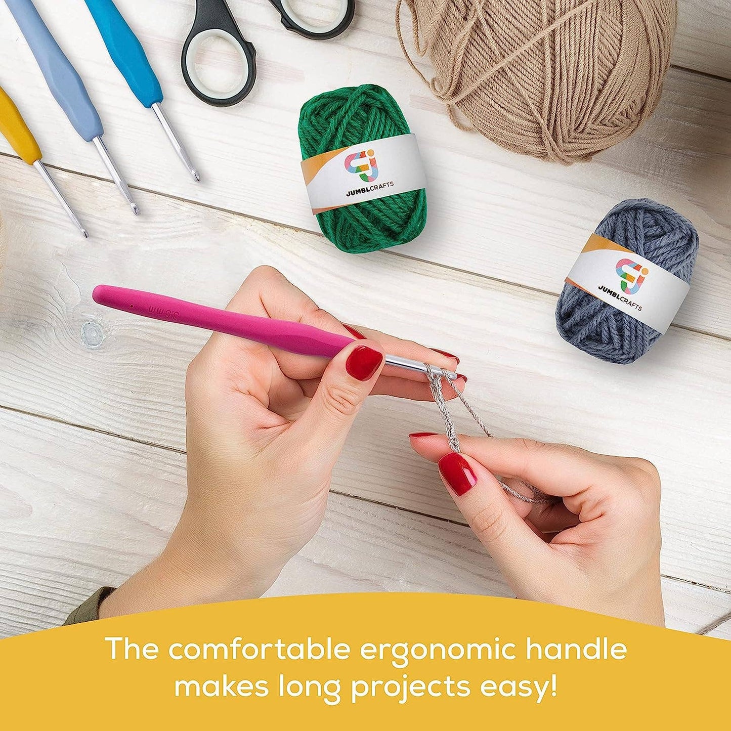 Jumbl - Crochet Hook Set, 12 Colorful Ergonomic Hooks